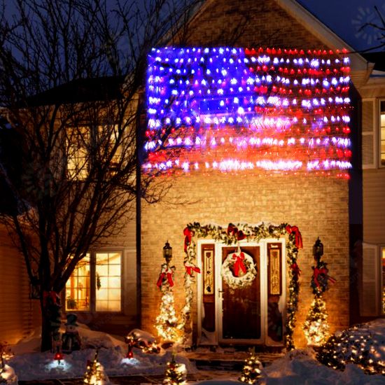 30V 420LEDs American Flag Net Lamp Outdoor Waterproof String Light Yard Home Holiday Decoration US Plug