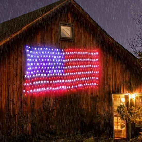 30V 420LEDs American Flag Net Lamp Outdoor Waterproof String Light Yard Home Holiday Decoration US Plug