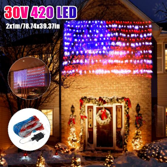 30V 420LEDs American Flag Net Lamp Outdoor Waterproof String Light Yard Home Holiday Decoration US Plug 30V 420LEDs American Flag Net Lamp Outdoor Waterproof String Light Yard Home Holiday Decoration US Plug