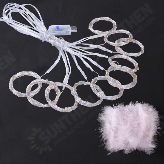 3*2M 3*3M Feather Copper Wire 8 Modes LED Curtain String Light USB Lamp for Room Party Decoration