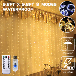 3*3m 300LED USB Waterproof LED Window Curtain String Lights Remote Control 8 Modes Fairy Lights Home Christmas 3*3m 300LED USB Waterproof LED Window Curtain String Lights Remote Control 8 Modes Fairy Lights Home Christmas