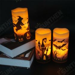 3Pcs Flameless Flickering Candles Warm Light Halloween Decor Castle Witch Bats Yellow 3Pcs Flameless Flickering Candles Warm Light Halloween Decor Castle Witch Bats Yellow