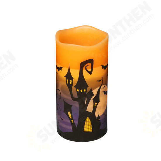 3Pcs Flameless Flickering Candles Warm Light Halloween Decor Castle Witch Bats Yellow