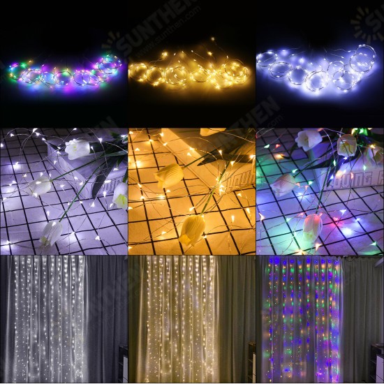 3mx1m/3mx2m/3mx3m LED Fairy Curtain String Light Remote Control 8 Modes USB Hanging Wedding Bedroom Party Home Decor