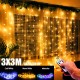 3mx1m/3mx2m/3mx3m LED Fairy Curtain String Light Remote Control 8 Modes USB Hanging Wedding Bedroom Party Home Decor
