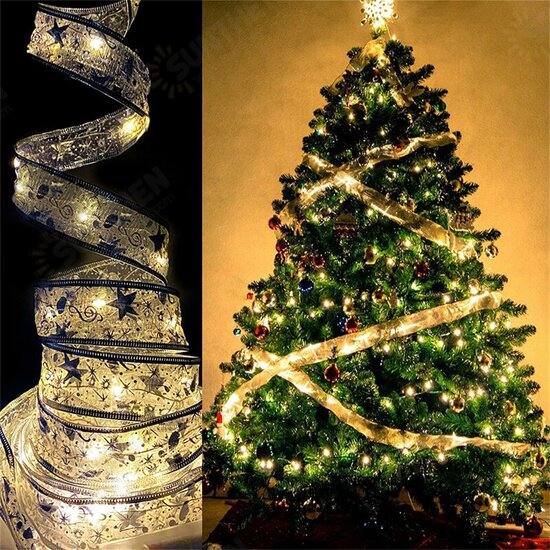 4M 40LED Fairy String Lights Gold Silver Bowknot Ribbon LED Christmas Tree Light Home Party Decorations Wedding Birthday Xmas Gifts