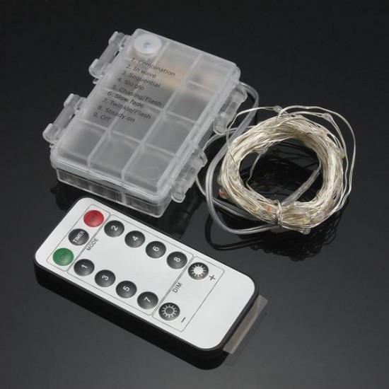 6M 60 LED Battery Operated Silver Wire Waterproof String Fairy Light + Remote Controller