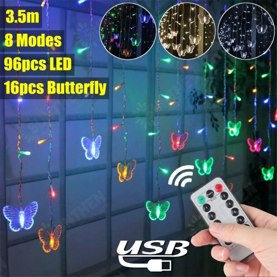 96 LED Butterfly Curtain Lights 8 Modes Fairy Lights String with Remote IP44 Waterproof USB Plug in Twinkle Light for Wedding Party Bedroom Christmas 96 LED Butterfly Curtain Lights 8 Modes Fairy Lights String with Remote IP44 Waterproof USB Plug in Twinkle Light for Wedding Party Bedroom Christmas