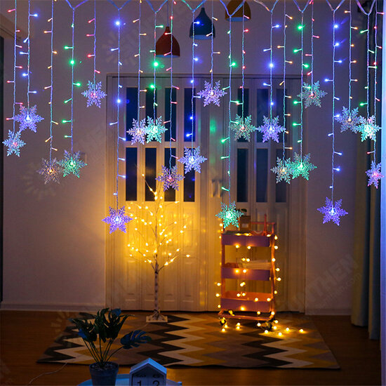 96 LED Snowflake String Curtain Window Lights Colorful Wedding Lamp 8 Modes