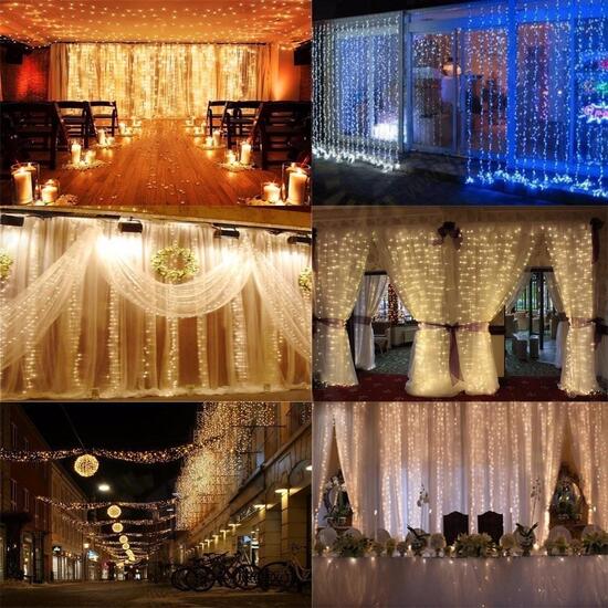 AC110V 300LED Curtain Fairy String Light Window Christmas Wedding Party Decor Lamp US Plug