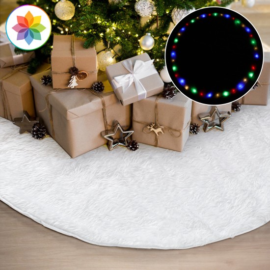 36 LED Christmas Tree Skirts 48-inch Battery Operated RGB Round Christmas Decoration with Plush for Christmas Tree Indoor Outdoor Holiday Party