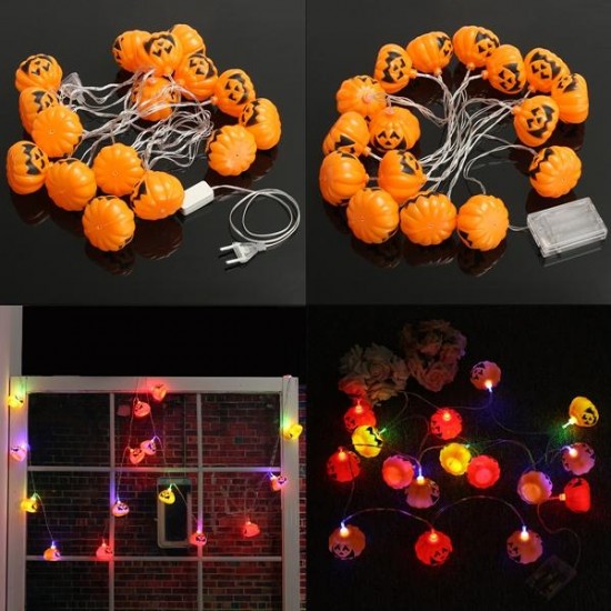 Battery Plug Powered 16 LEDs Pumpkin Multi-color Fairy String Lights For Halloween Christmas