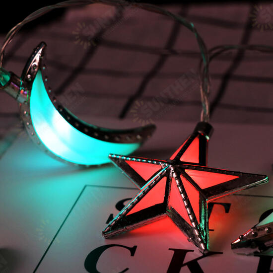 Battery Powered 10PCS Moon Star Shape Eid Ramadan LED String Light Indoor Home Party Decor