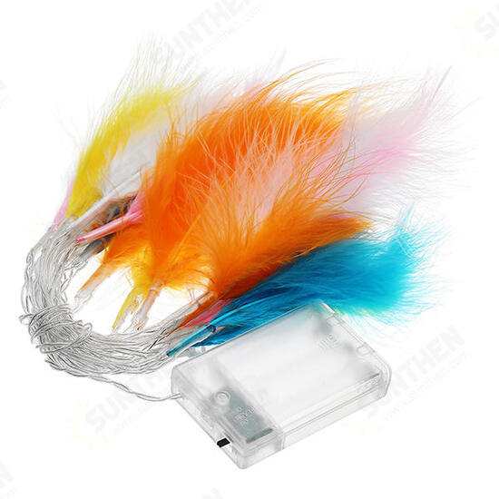 Battery Powered 1.2M 2.2M Colorful Feather Shaped Warm White Indoor Fairy String Light For Christmas