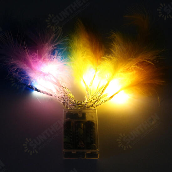 Battery Powered 1.2M 2.2M Colorful Feather Shaped Warm White Indoor Fairy String Light For Christmas