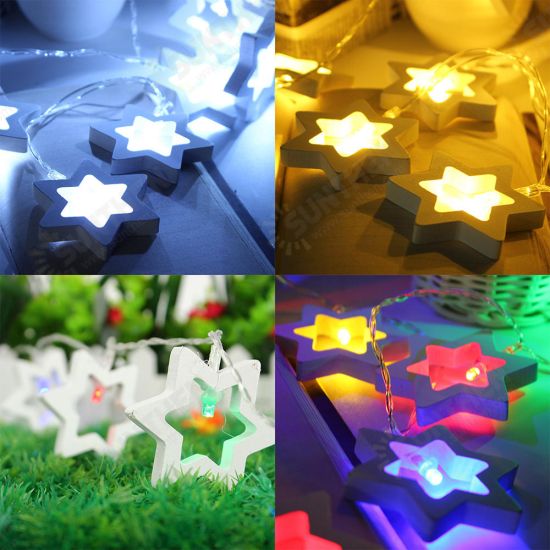 Battery Powered 1.8M 0.3W 10LED Wooden Star Shape Fairy String Light for Christmas Party Decor DC3V