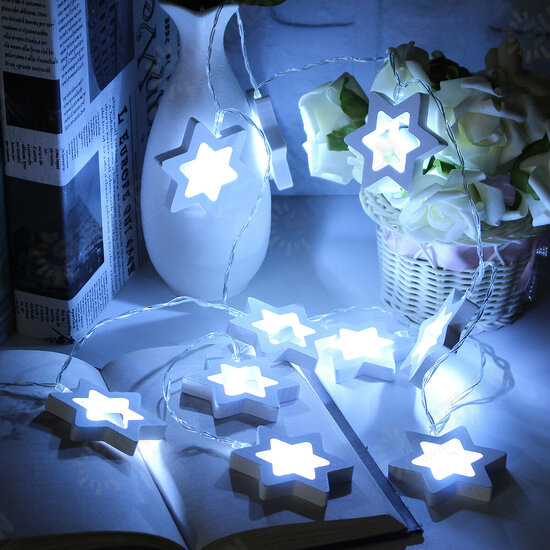 Battery Powered 1.8M 0.3W 10LED Wooden Star Shape Fairy String Light for Christmas Party Decor DC3V Battery Powered 1.8M 0.3W 10LED Wooden Star Shape Fairy String Light for Christmas Party Decor DC3V