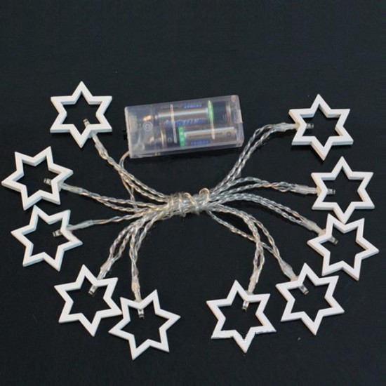 Battery Powered 1.8M 0.3W 10LED Wooden Star Shape Fairy String Light for Christmas Party Decor DC3V