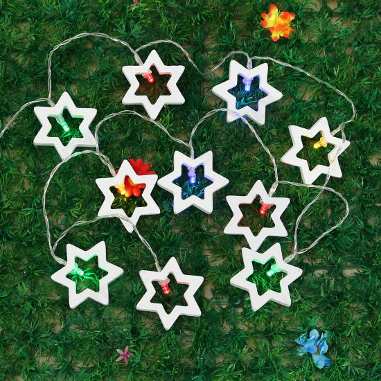 Battery Powered 1.8M 0.3W 10LED Wooden Star Shape Fairy String Light for Christmas Party Decor DC3V