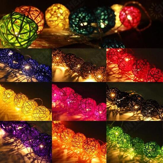 Battery Powered 20 LED Rattan Ball String Light Home Garden Fairy Lamp Wedding Party Xmas