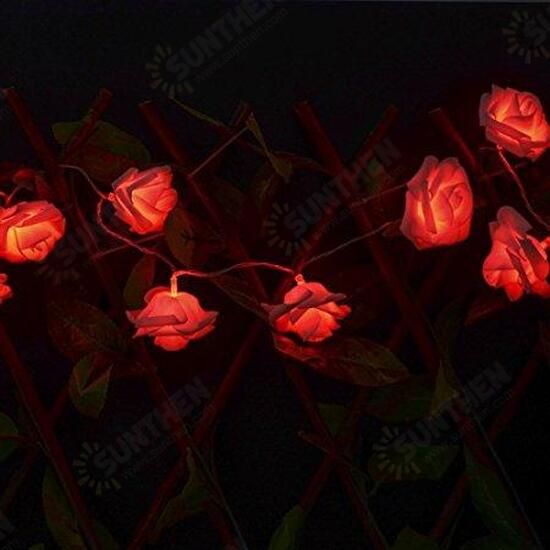 Battery Powered 20LEDs Red Purple Rose Flower Indoor Fairy String Light for Christmas Wedding Patio