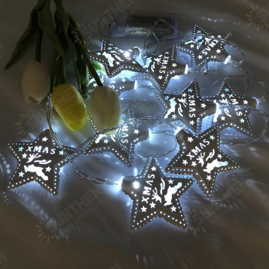 Battery Powered 3M 20 LED Hanging Pentagram Shape String Light for Christmas Home Decoration