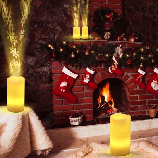 Battery Powered Christmas Snowflake LED Candle Light Flameless Projection Flickering Remote Control