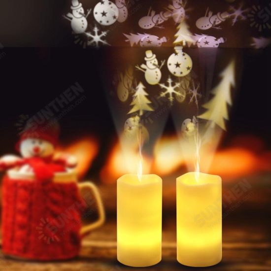 Battery Powered Christmas Snowflake LED Candle Light Flameless Projection Flickering Remote Control