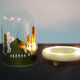 Battery Powered Ramadan Mosque Night Light Glass Cover Wooden Base Decoration Gift