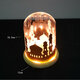 Battery Powered Ramadan Mosque Night Light Glass Cover Wooden Base Decoration Gift