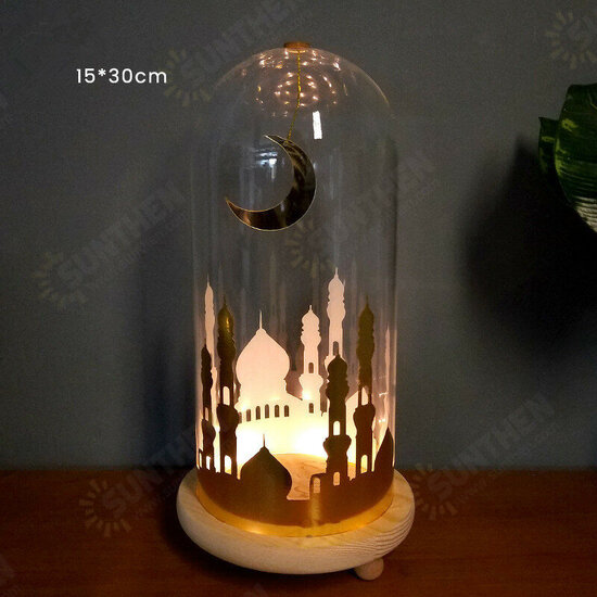 Battery Powered Ramadan Mosque Night Light Glass Cover Wooden Base Decoration Gift Battery Powered Ramadan Mosque Night Light Glass Cover Wooden Base Decoration Gift