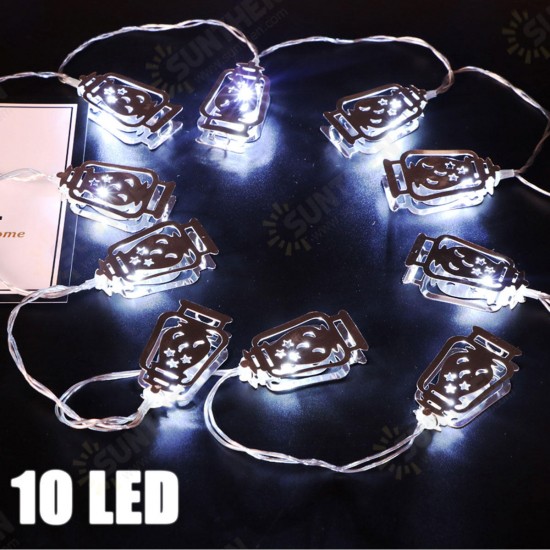 Battery Powered Silver Fanoos Lantern 10 LED String Holiday Light for Islamic Eid Ramadan