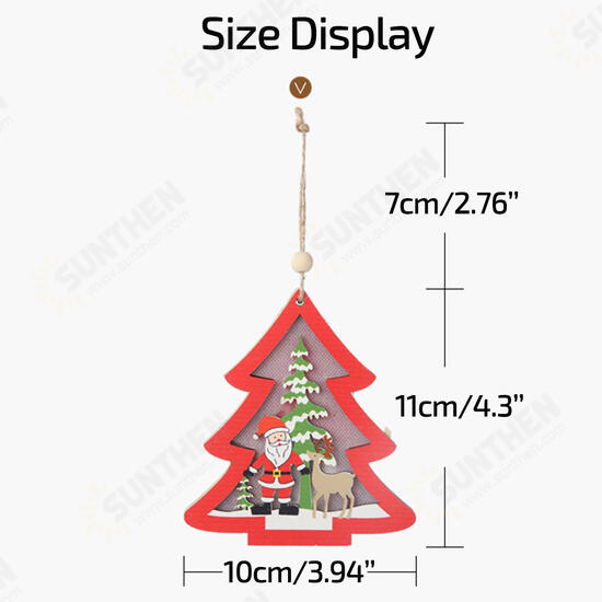 Christmas Decoration Hollow Wooden Pendant Night Light Tree Hanging Ornaments