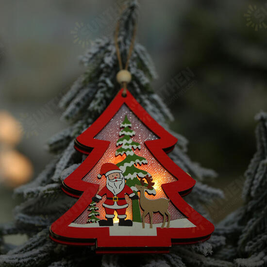 Christmas Decoration Hollow Wooden Pendant Night Light Tree Hanging Ornaments