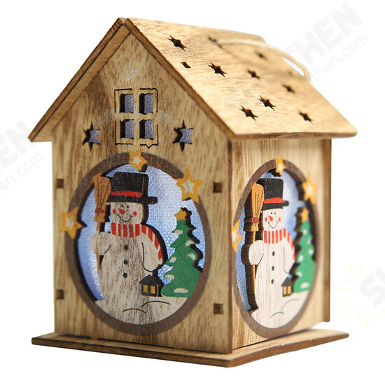 Christmas Wooden Christmas Lighted Wooden Cabin Creative Assembly Small House Decoration Luminous Colored Cabin