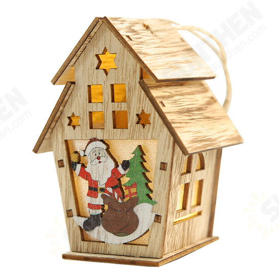 Christmas Wooden Christmas Lighted Wooden Cabin Creative Assembly Small House Decoration Luminous Colored Cabin