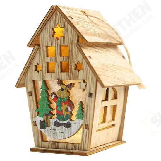 Christmas Wooden Christmas Lighted Wooden Cabin Creative Assembly Small House Decoration Luminous Colored Cabin