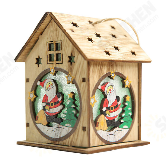 Christmas Wooden Christmas Lighted Wooden Cabin Creative Assembly Small House Decoration Luminous Colored Cabin