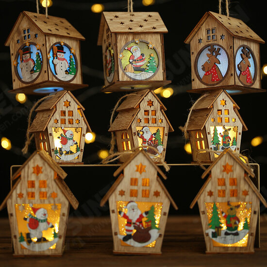 Christmas Wooden Christmas Lighted Wooden Cabin Creative Assembly Small House Decoration Luminous Colored Cabin