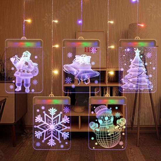 DC5V USB Santa Claus + Bell + Christmas Tree + Snowflake + Snowman 3D LED Hanging Window Curtain String Light