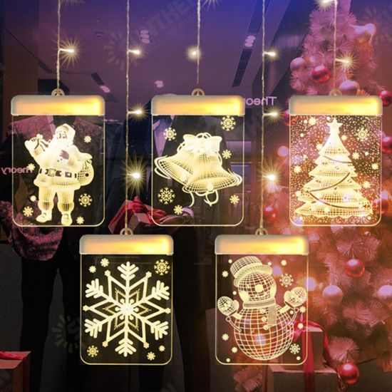 DC5V USB Santa Claus + Bell + Christmas Tree + Snowflake + Snowman 3D LED Hanging Window Curtain String Light