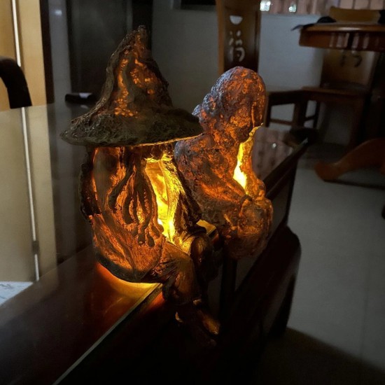 DIY Color Witch Solar Energy Lamp The Ghost Looking for Light Witch Solar LED Light Resin Lantern Halloween Ornament Decor Party Atmosphere Decorative