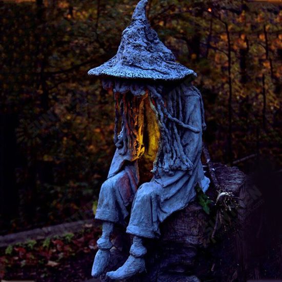 DIY Color Witch Solar Energy Lamp The Ghost Looking for Light Witch Solar LED Light Resin Lantern Halloween Ornament Decor Party Atmosphere Decorative