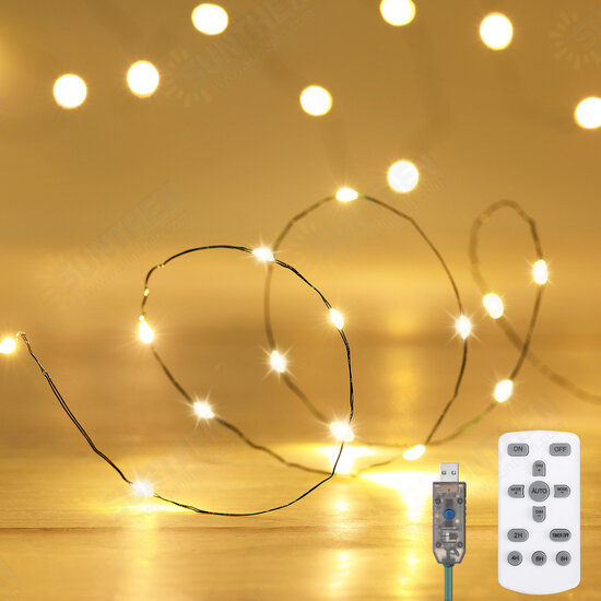 16m USB Copper Wire String Lights Timing 8 Patterns 3000K Warm Light for Party Christmas Wedding Decorations