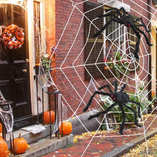 Halloween LED Spider Web String Light Outdoor Horror Party Props Lamp Cobweb Spooky Decor