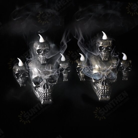 Halloween Smoke Horror Skull Head Lamp LED Electronic Candle Lights Haunted House Decoration Props