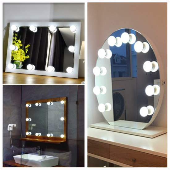 Hollywood Style 14Bulbs White LED Vanity Mirror Lights Kit + EU Power Supply Adapter+Dimmer