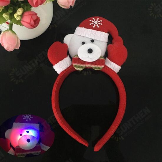 LED Single Headband Hair Band Christmas Santa Deer Snowman Bear Pattern with RGB Light