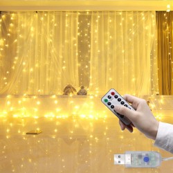 3M*3M USB 15W IP67 8 Modes Remote Control 300 LED Curtain Fairy String Holiday Light DC5V 3M*3M USB 15W IP67 8 Modes Remote Control 300 LED Curtain Fairy String Holiday Light DC5V