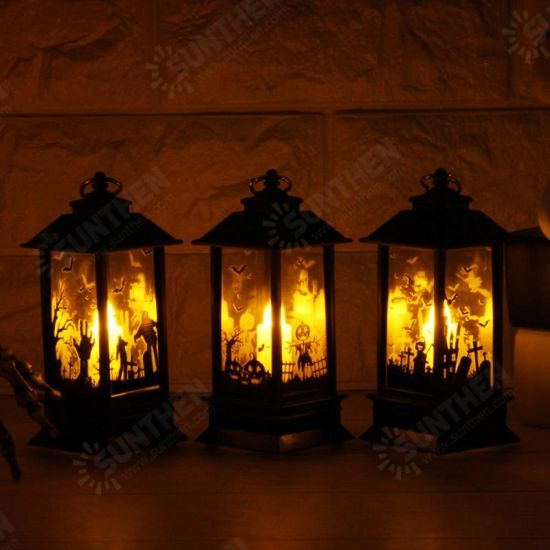 Battery Powered Hanging Lantern Holiday Light Pumpkin Flame Lamp for Halloween Decor DC4.5V